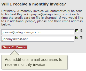 Add additional email addresses to receive monthly invoice