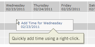 Right-click to add time to the timesheet