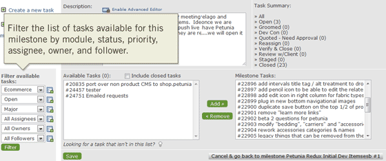 Milestone Task Filter Workflow Improvements