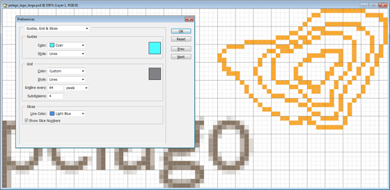 Create a grid for the logo in Photoshop to aid Lego brick placement
