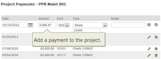 Add each payment to the project as they are received