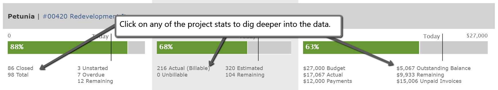 Click on project stats to dig deeper