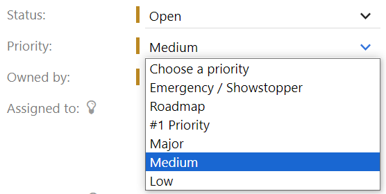 Screenshot showing selection of priorities available to a task