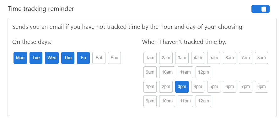 Settings for reminding you to track your time