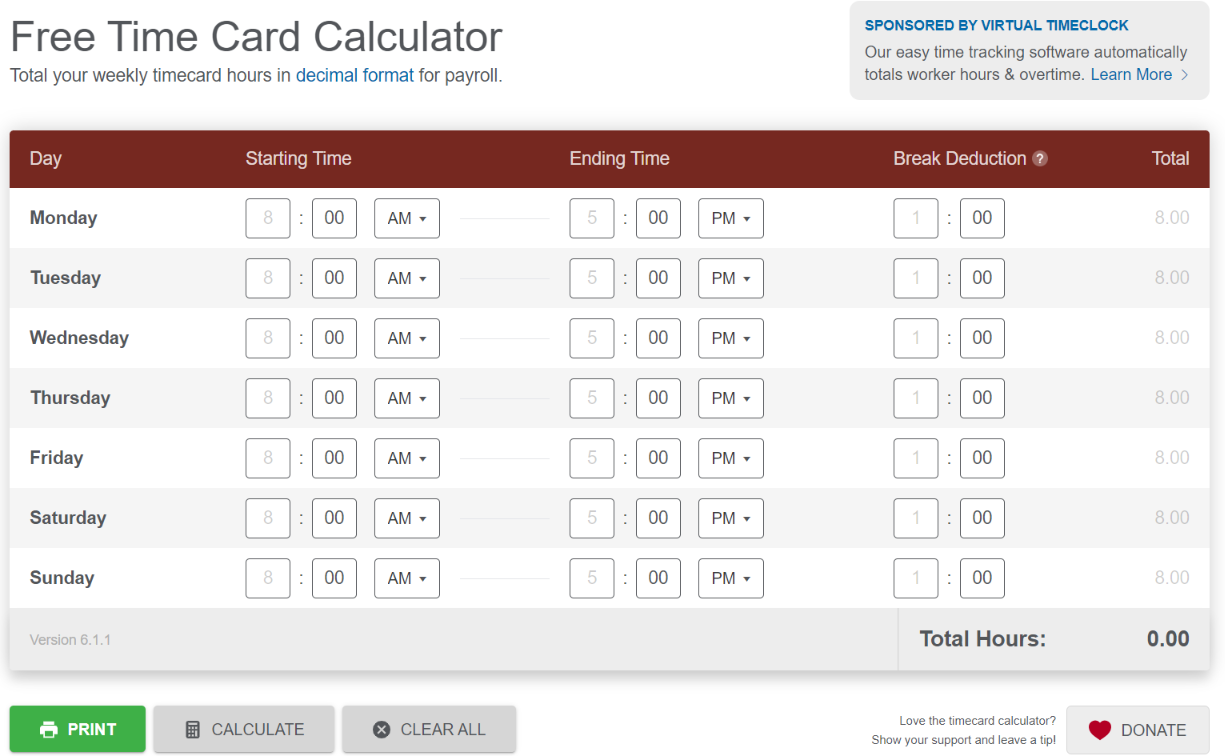 Velocidad supersónica longitud Opaco The 10 Best Time Card and Timesheet Calculators | Intervals